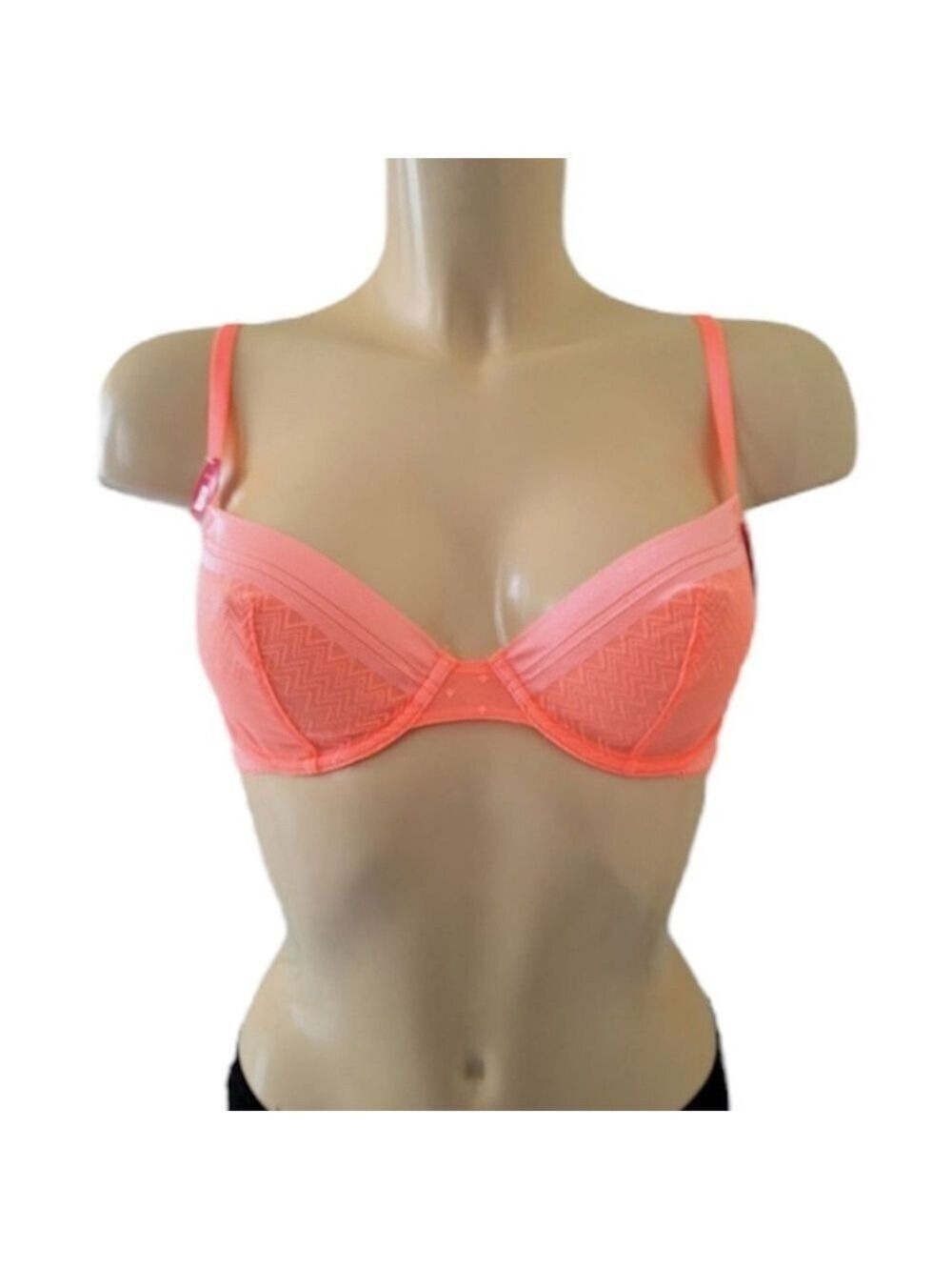 Billet Doux France bright coral mesh chevron print underwire bra 34 C